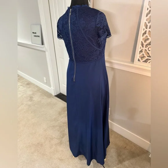 Chic Navy Blue Lace Maxi Dress - Picture 6 of 13